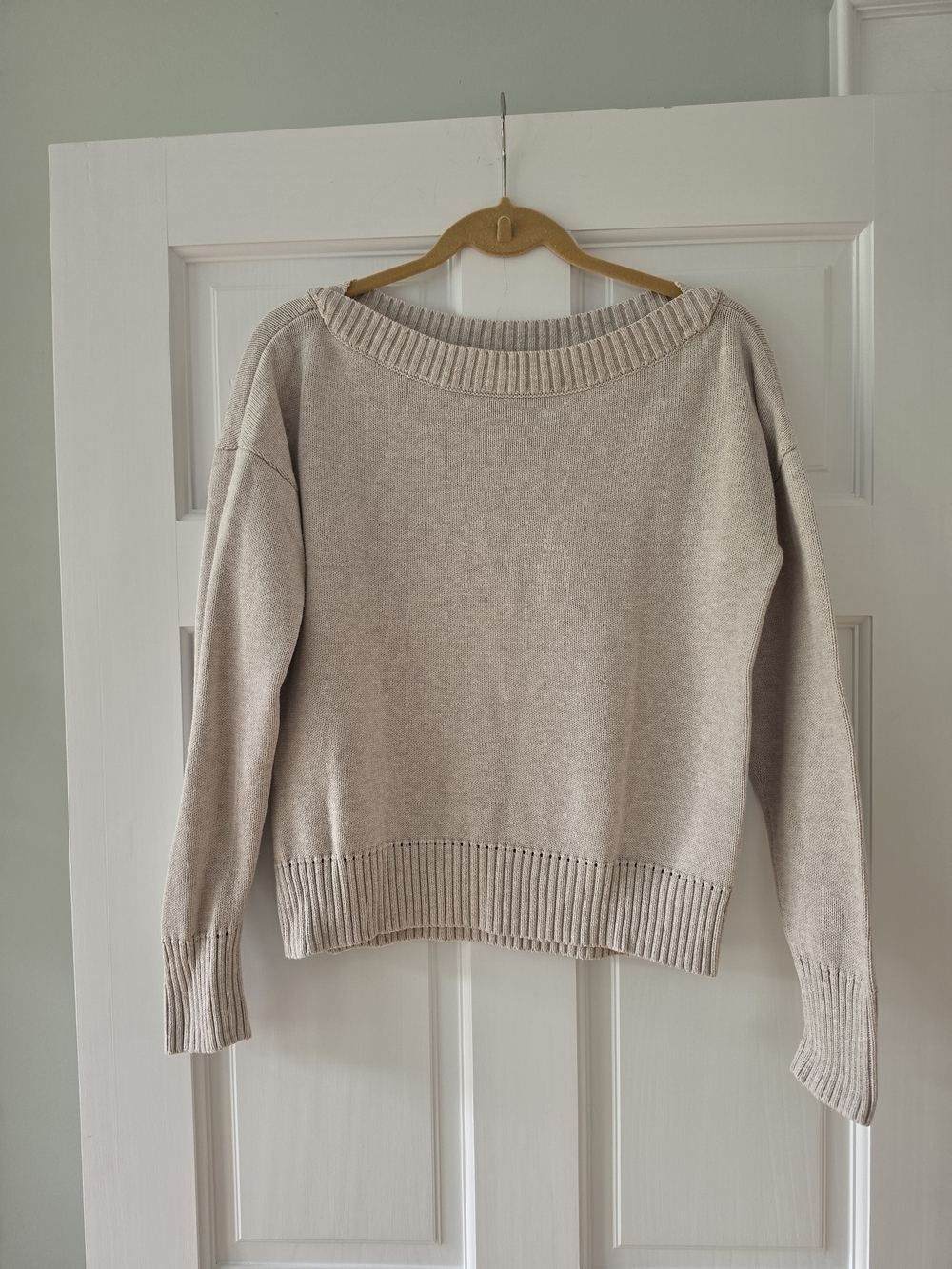 GAP Boat Neck Cotton Knit Sweater in Light Cream /Oatmeal